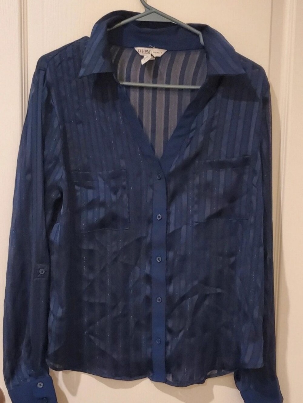 Women's Blue Sheer Stripe Button-Up Shirt